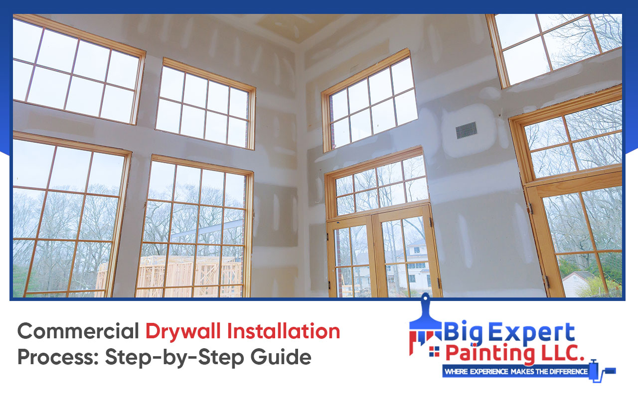 Preparing the workspace for the commercial drywall installation process with tools and clean surfaces.