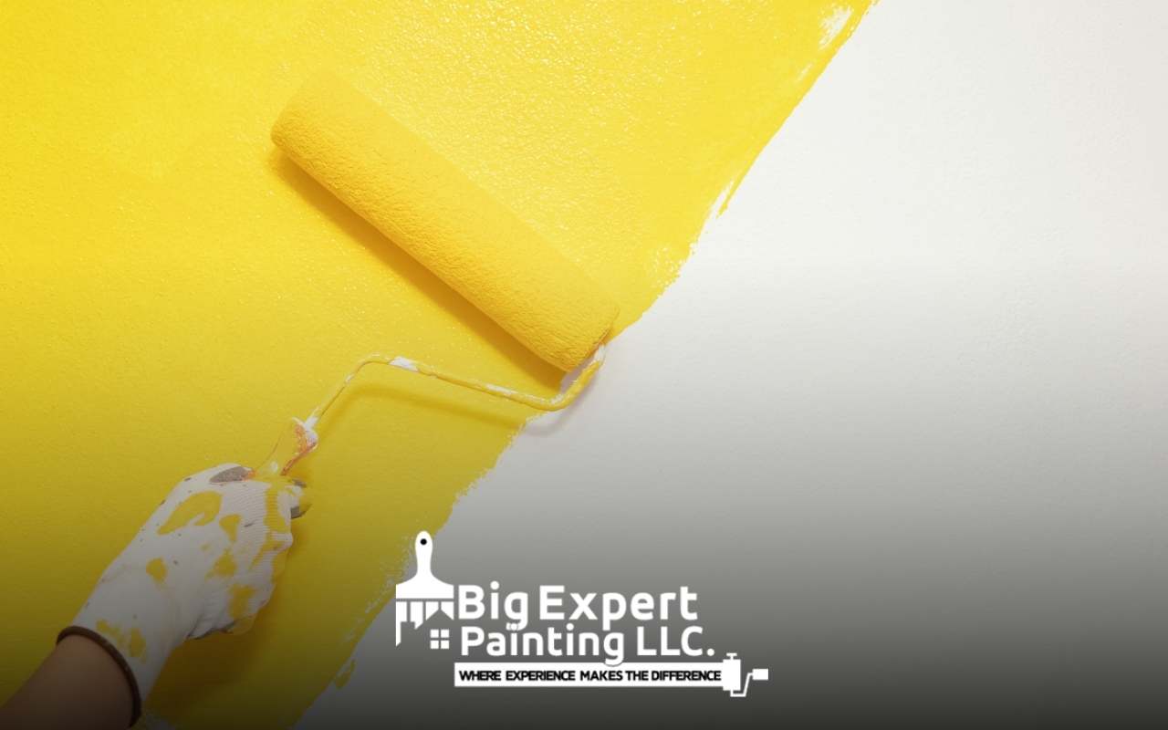 Painted test samples on the side of a business exterior