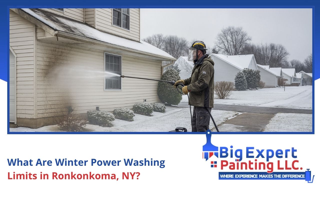 Winter power washing in Ronkonkoma NY on vinyl siding for safe cold-weather cleaning