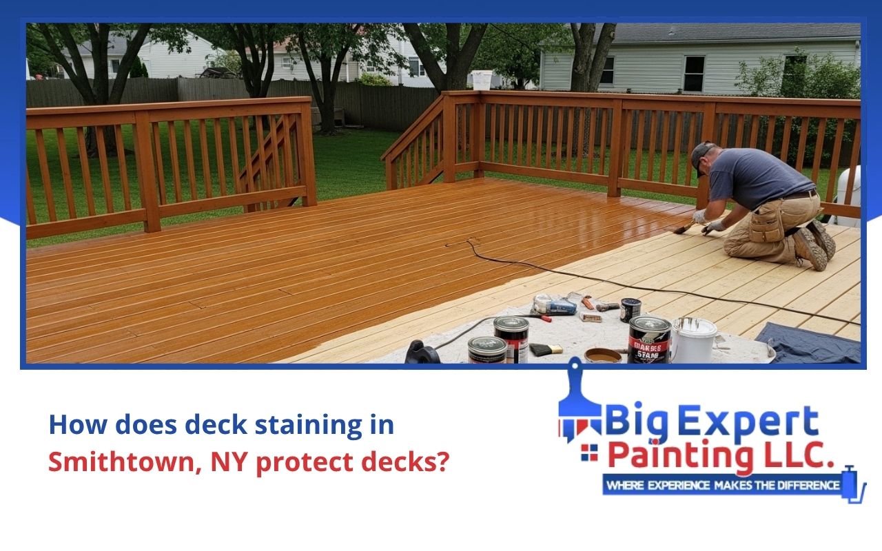 deck staining in Smithtown, NY with careful wood prep