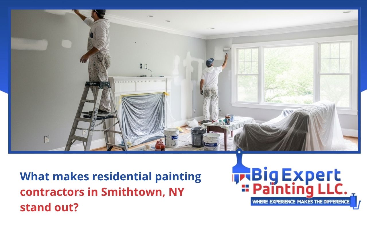 residential painting contractors in Smithtown, NY refreshing a bright living room