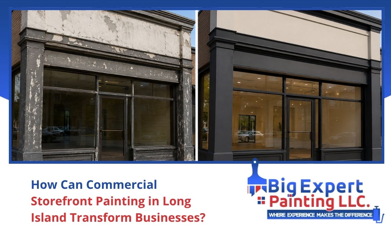 commercial storefront painting in Long Island before and after storefront refresh
