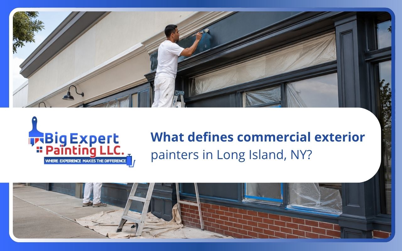 commercial exterior painters in Long Island, NY refreshing a business storefront