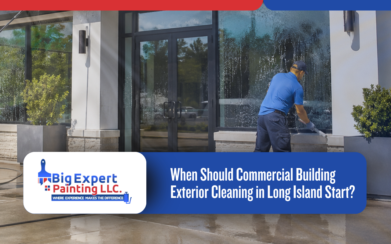 Commercial building exterior cleaning in Long Island for a clean storefront