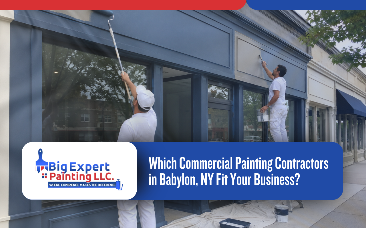 commercial painting contractors in Babylon, NY refreshing a business storefront