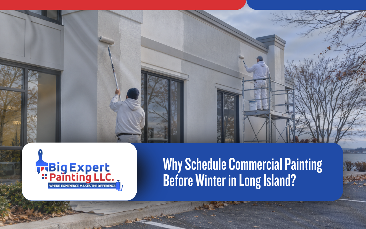 Commercial painting before winter on a Long Island business exterior