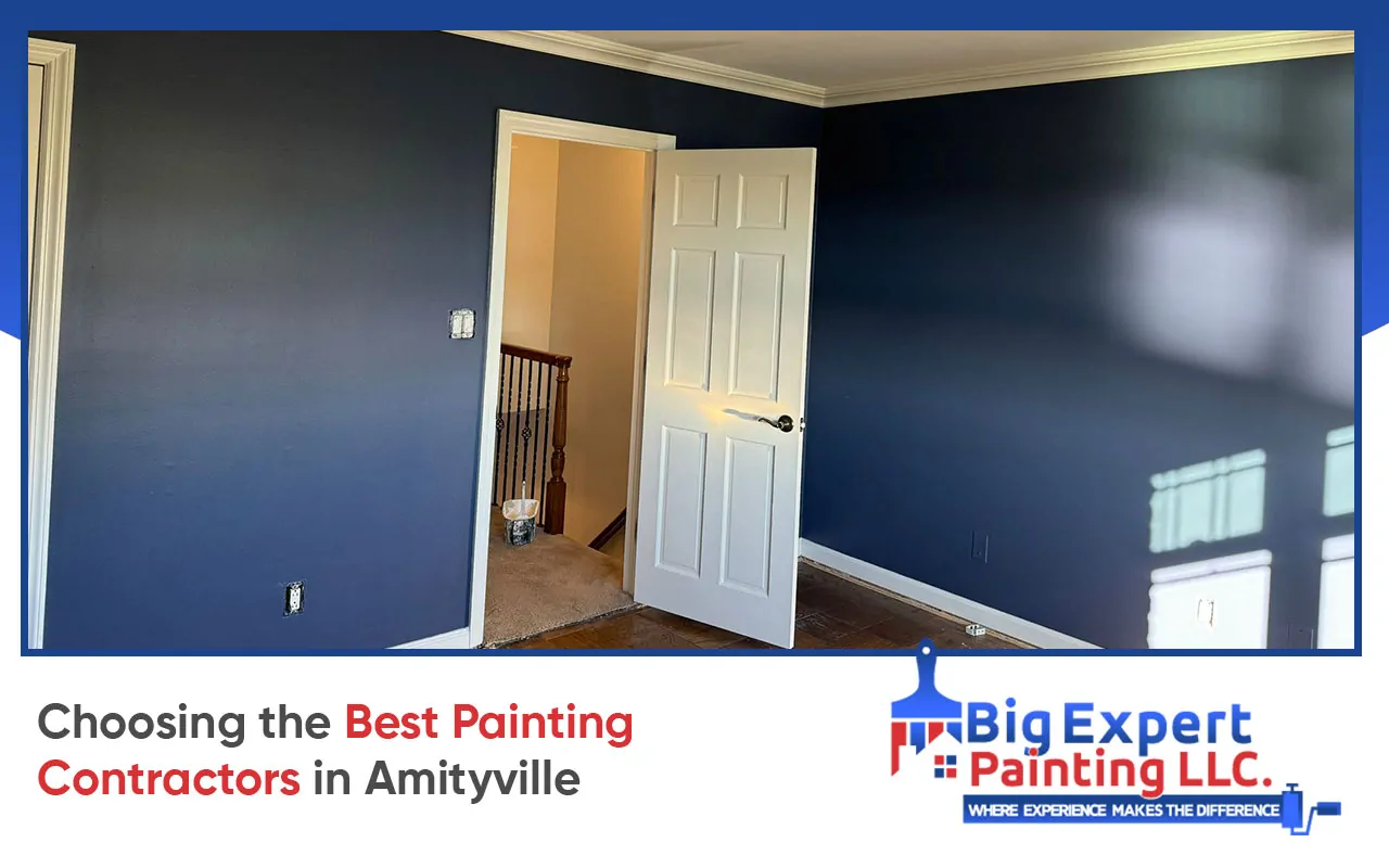 Professional painting contractors in Amityville working on an exterior residential painting project.
