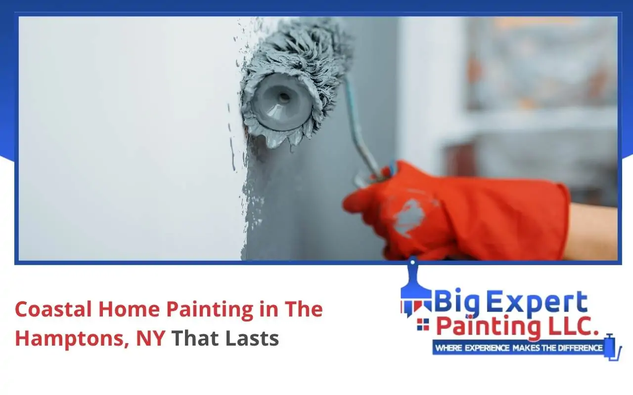 Professional prepping a coastal home for exterior painting near the ocean