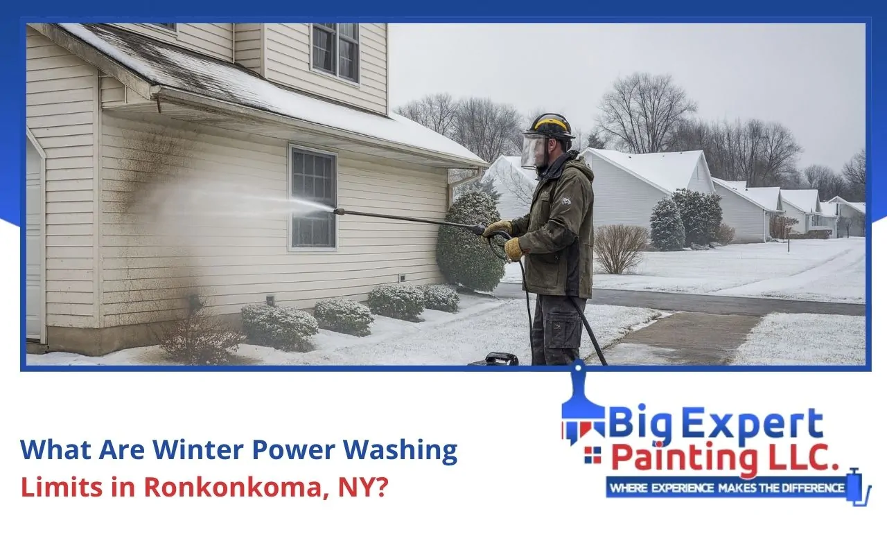 Winter power washing in Ronkonkoma NY on vinyl siding for safe cold-weather cleaning