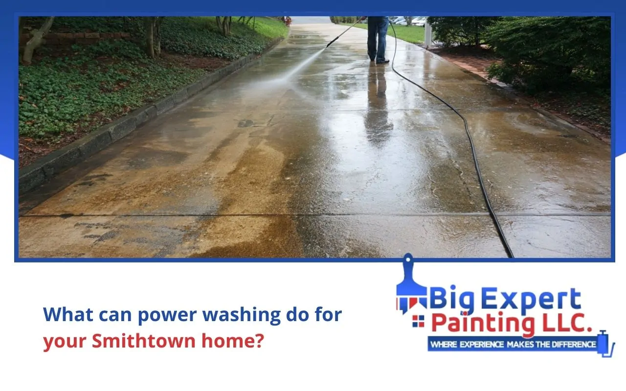 Power Washing in Smithtown, NY removing grime from a residential driveway