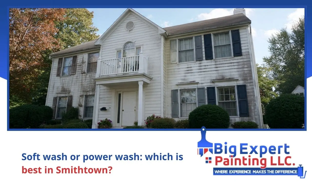 Soft Wash vs Power Wash in Smithtown, NY comparison on home siding with oxidation spots