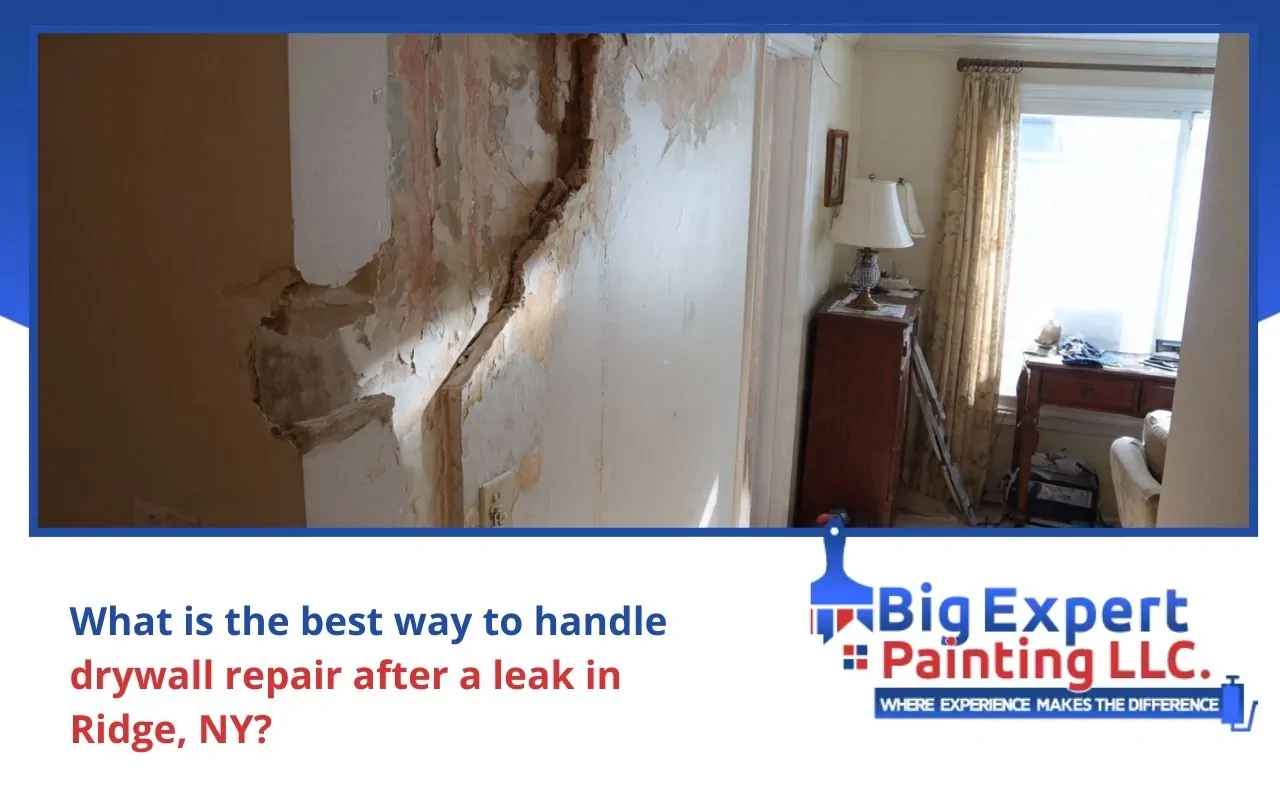 Drywall repair after leak in Ridge, NY damage assessment on wall