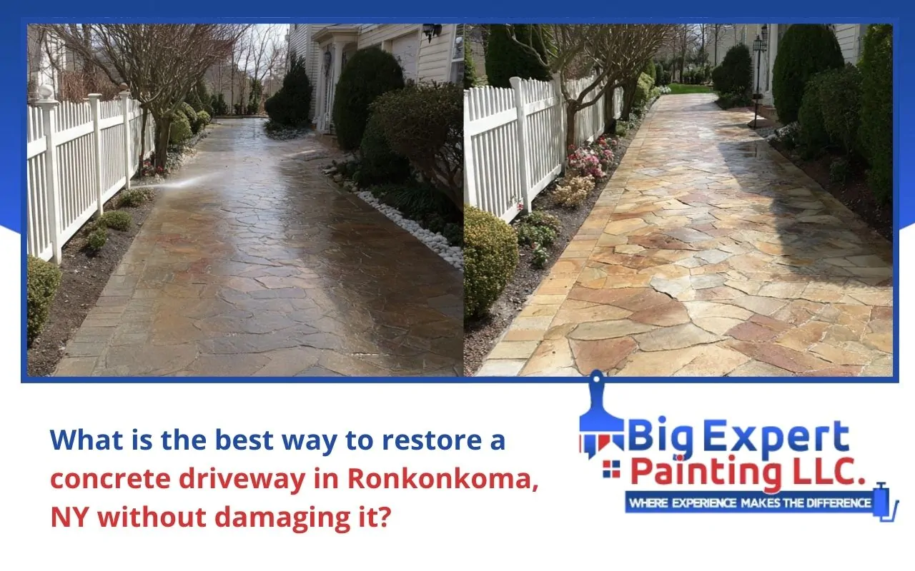 Driveway power washing in Ronkonkoma, NY before and after results