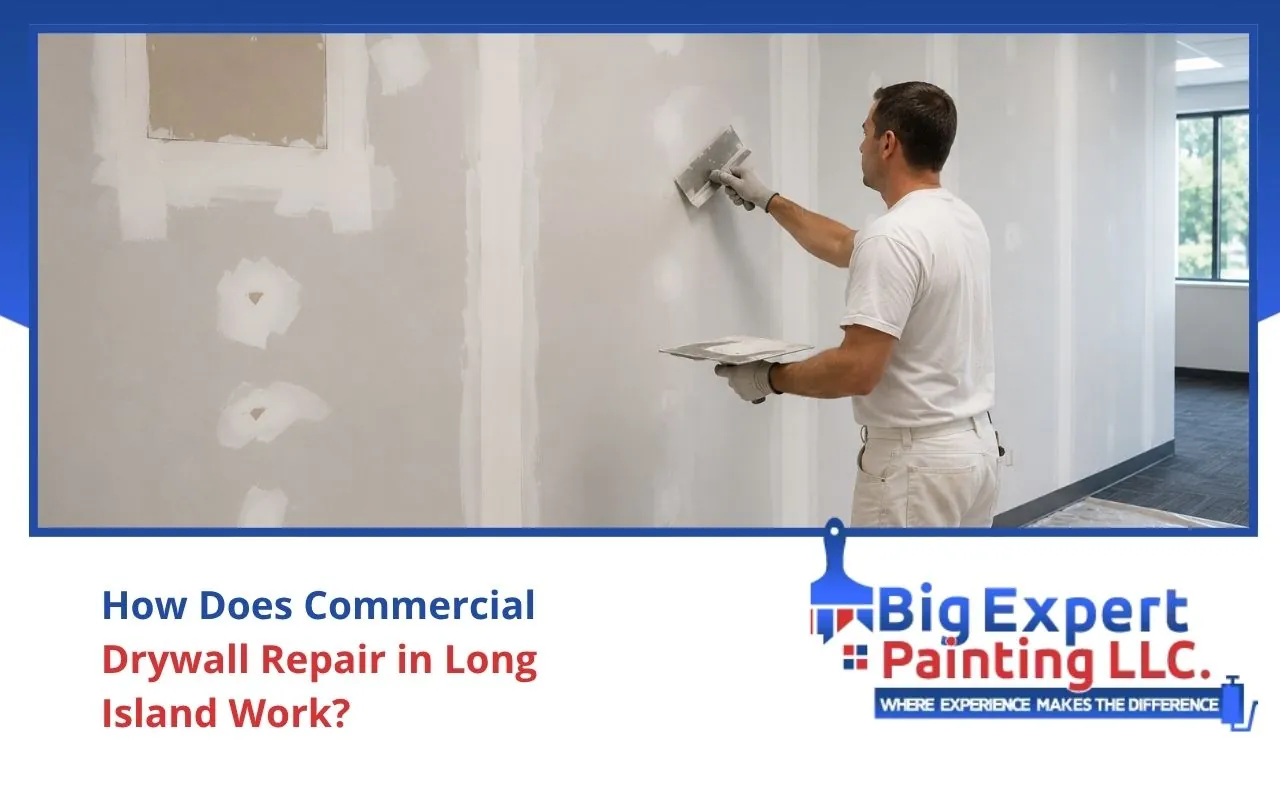 commercial drywall repair in Long Island for a clean office wall before painting