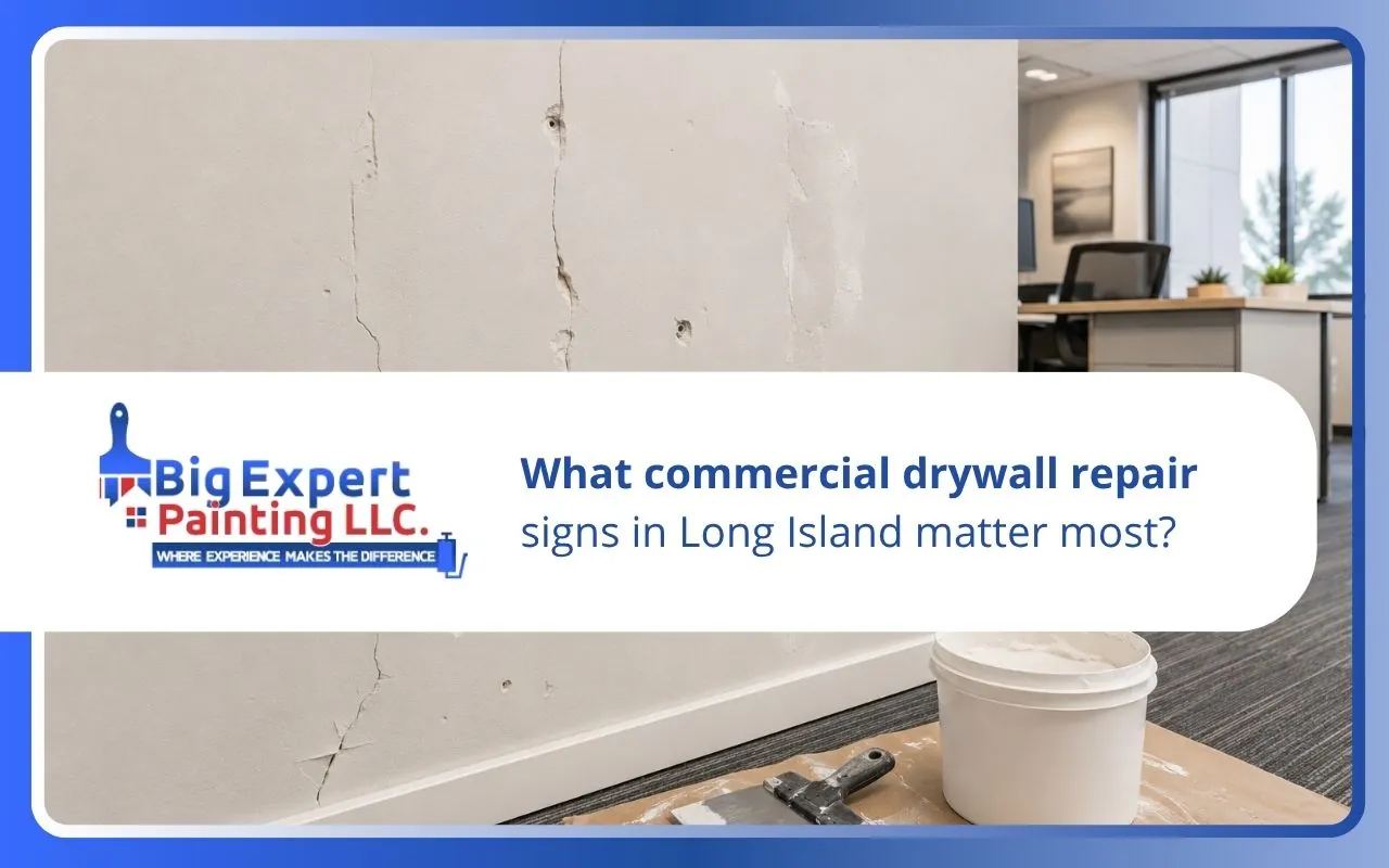 commercial drywall repair signs in Long Island office wall with cracks