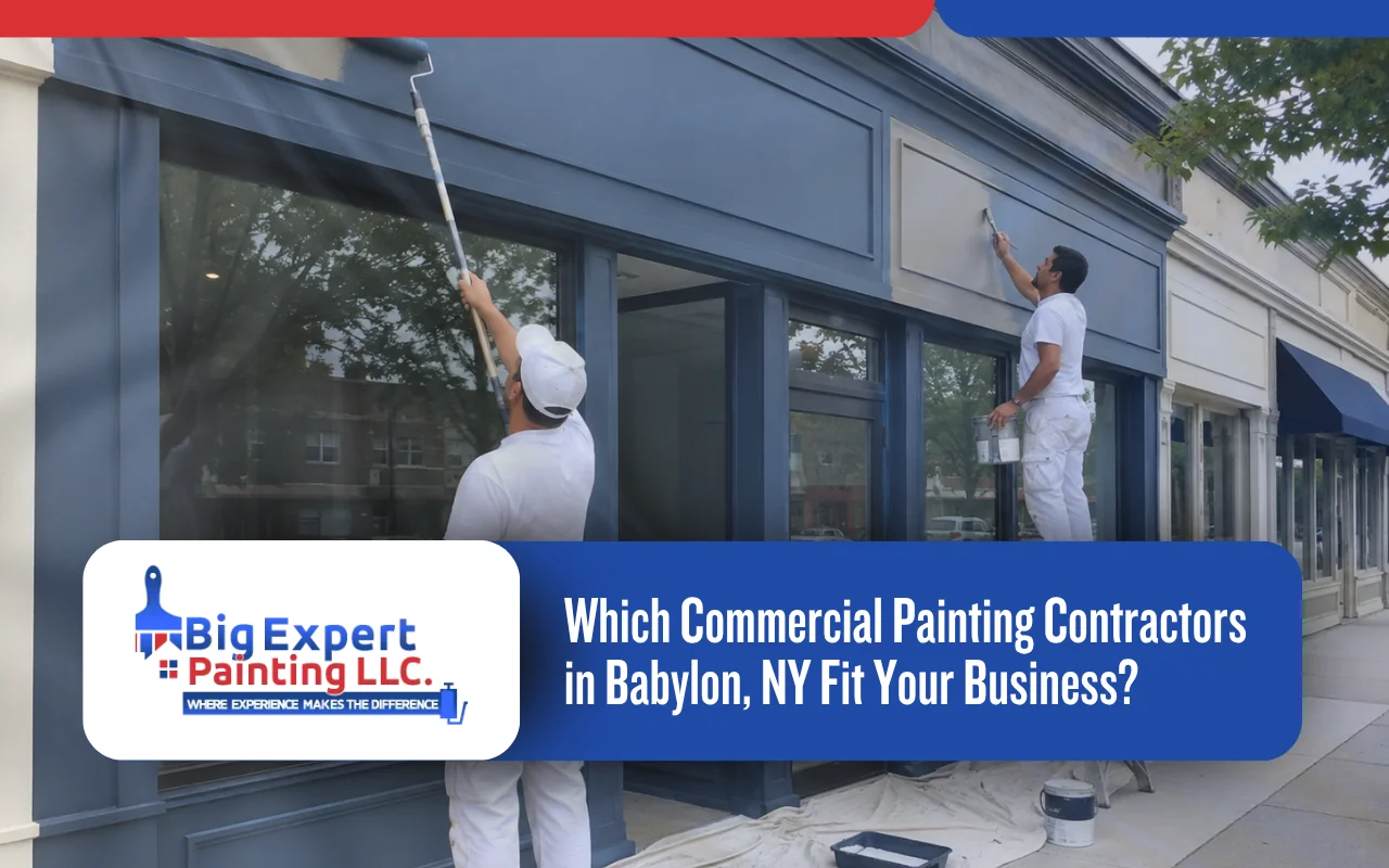 commercial painting contractors in Babylon, NY refreshing a business storefront